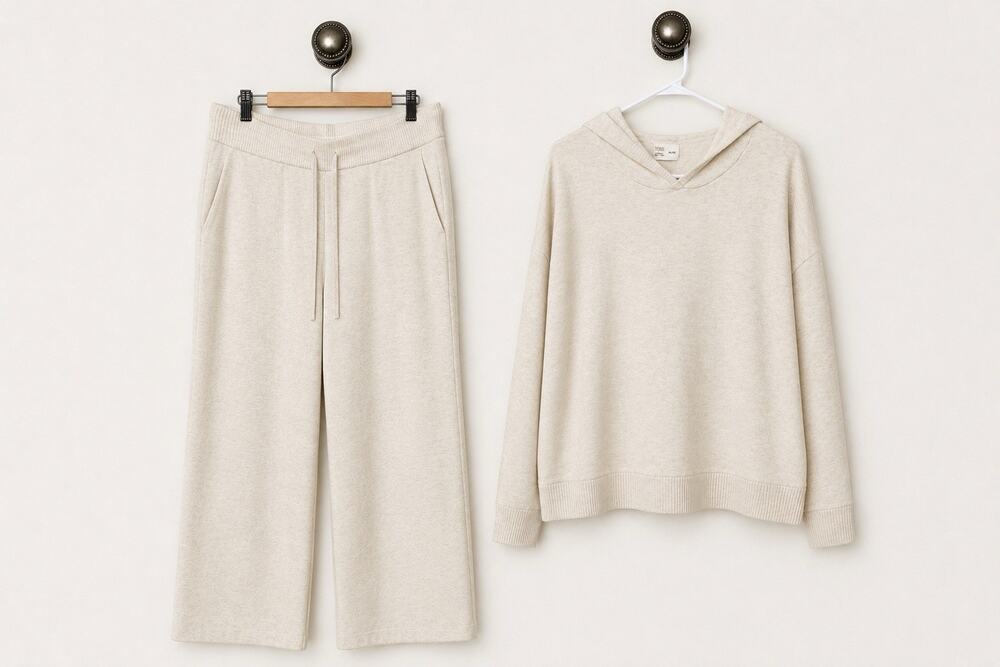 TKEES Size XL Women Lounge Set Pullover Tan Sweater Long Pants